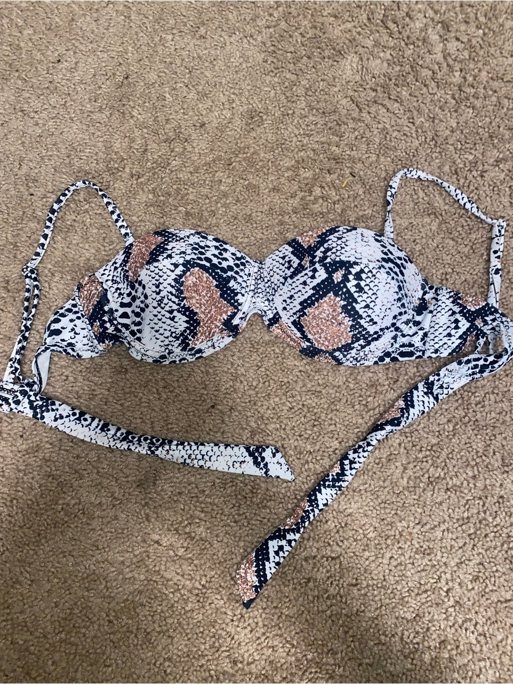 SHEIN White, Black & Copper Snake-Print Bikini Top